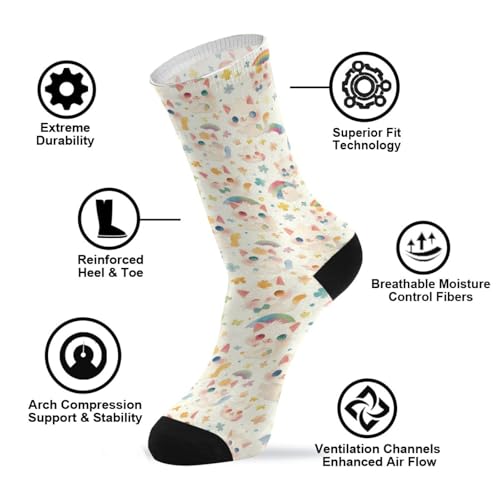 Cute Cartoon Cats Rainbow Childish athletic crew socks running casual wicking athletic crew socks (2-Pair)4