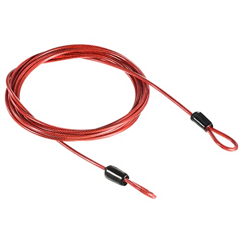 PATIKIL Security Steel Cable 2.5mm x 2m/6.56ft Coated Luggage Lock Wire Rope with Double Loop Red, 2.5mmx2m