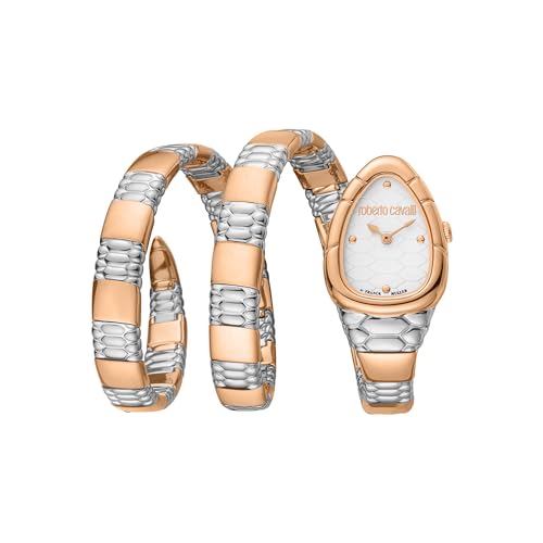 Roberto Cavalli by Franck Muller Damski analogowy zegarek kwarcowy z paskiem ze stali nierdzewnej RV1L186M0061, Srebrny Szary, moda