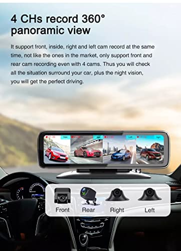 Image of DEVIANT 360 4 Channel Dashboard Camera Full HD 12 inch IPS Touch Mirror Screen Dash Camera with Enhanced Night Vision, Parking Assistance, G-Sensor, and Loop Recording
