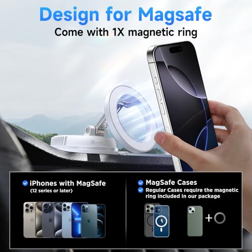 Image of ANDERY Car Phone Holder for Magsafe [78+LBS Strongest Suction & 2400gf Magnetic] 360 Adjustable Car Phone Mount, Phone Holders for Your Car for iPhone 17 Pro Max 16 15 14 13 12 Air Plus, White