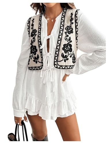 SHENHE Women's Vintage Floral Embroidered Open Front Vest Boho Waistcoat Cardigan Vest3