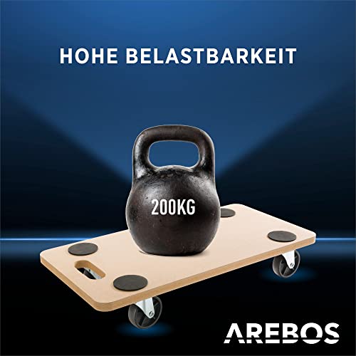 Arebos Rollbrett | 2 Stück | bis zu 200 kg Traglast | inkl. Gummipads Transportroller Möbelroller Transporthilfe für Umzug Möbel-Transport
