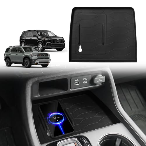 Image of Muslogy Center Console Inserts Compatible with Honda Pilot 2023-2026 /2026 Passport Accessories, Center Console Wireless Charger Protective Mat Liner Anti-Slip Phone Charge Area Charging Protection