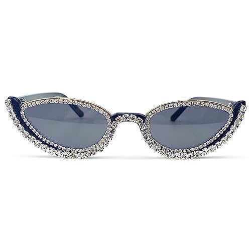 Fashion bling Rhinestone Cat Eye Sunglasses for Women Retro Narrow Cat-eye Diamond Sun Glasses Vintage Style Tinted Lens