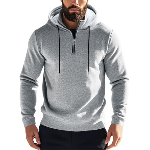 Mens Half Zip Hoodie For Casual Fleece Lightweight Regular Long Sleeve Sherpa Lined Winter Warm Pullover Sweatshirts