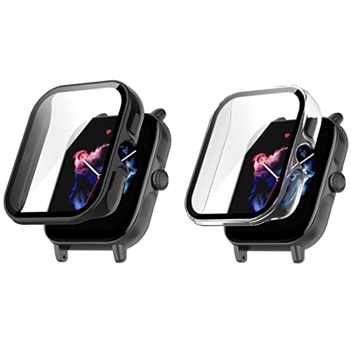 Moorovgi Hülle Kompatibel mit Amazfit GTS 3,Allround PC Case Bumper Full Coverage Displayschutzfolie Schutzhülle Gehäuse für Amazfit GTS 3 (transparent+Schwarz) Cover