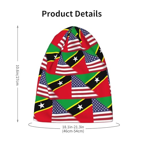 American Flag and Saint Kitts and Nevis Flag Kids Leisure Elastic Knitted Hat Junior Large Size Knit Cap Child Beanie Black2
