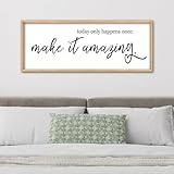 ZZJJHYWGQ Inspirational Wall Art Today Only Happens Once Make It Amazing Sign 40"×15" Motivational Quote Farmhouse Positive Decor for Home Office Living Room Large Wood Framed Hanging (Wood)