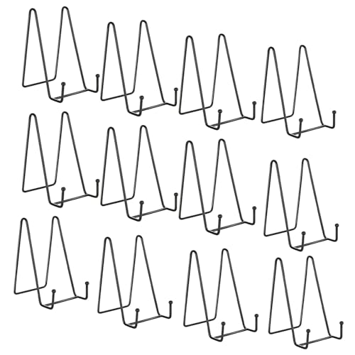MIVIDE 12PCS 6 In Plate Stands, Plate Stand for Display, Plates Holder Easel Display Stand, Picture Stand, Photo Stands , Black Iron Easels for Book, Picture, Picture, Artwork
