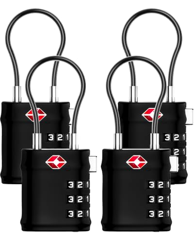 LUGGEX TSA Locks for Luggage, Luggage Locks TSA Approved,Black, 4
