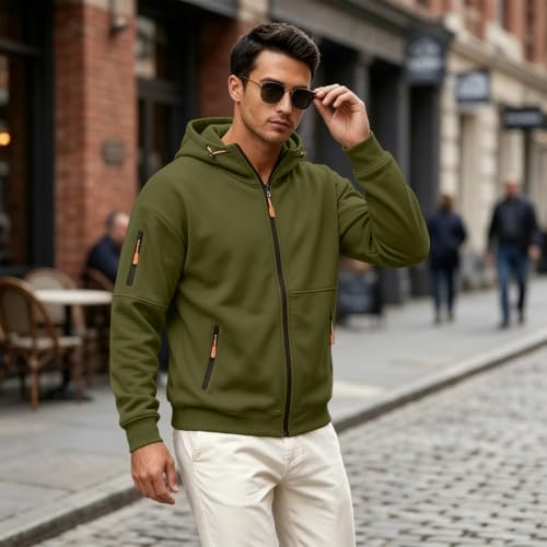 Mens Zip Up Hoodie Tactical Hoodie Fleece Comfy Sweatshirt Zipper Pockets - image 3