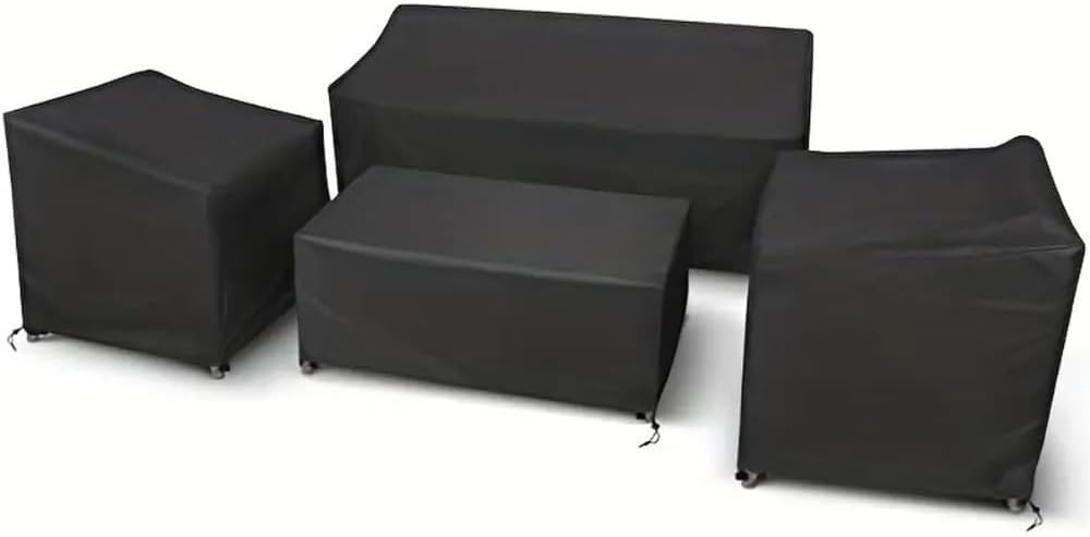 Lot de 4 housses de meubles d'extérieur en tissu Oxford 210D imperméable à l'eau et à la poussière avec cordons de serrage réglables et sangles de fermeture à clic
