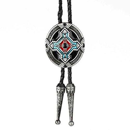ELENXS Hommes Retro Indian Totem Alliage Cuir Collier avec Pendentif Cravate Clip Corde Bolo Tie Décoration