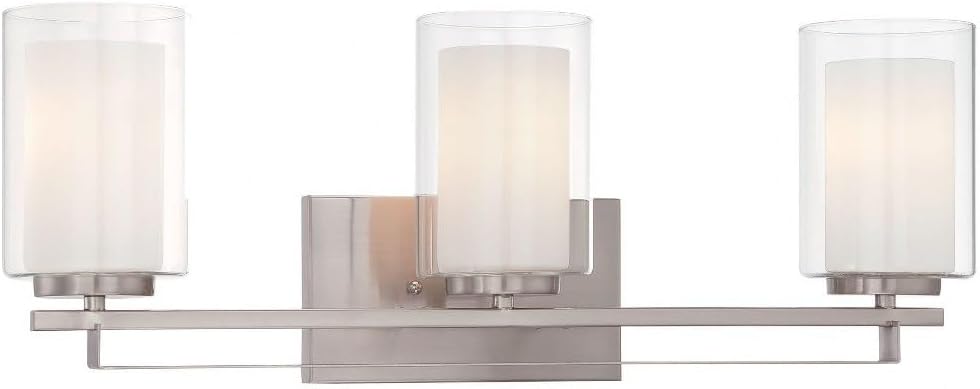 Minka Lavery Wall Light Fixtures 6103-84 Parsons Studio Glass Bath Vanity Lighting, 3 Light, Nickel