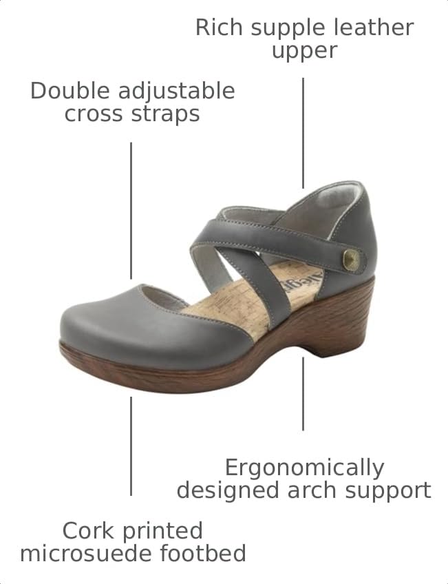 Image of Alegria Womens Savina Leather Wedge - Stylish and Versatile Mary Jane for Endless Support - Enhanced Arch Slip Resistant Platform Ankle Cross Strap Heel for Professionals