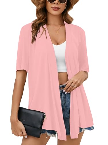 Image of Heymoments Women's Lightweight Open Front Cardigans Short Sleeve Casual Soft Knit Cardigan Sweaters with Pocket S-2XL
