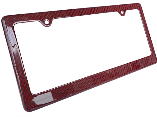 Real Carbon Fiber License Plate Frame Red Color,100% Pure Carbon Fiber Number Plate Frame With Stainless Steel Tamper Proof License Plate Screws(1 Pack) #TOP2