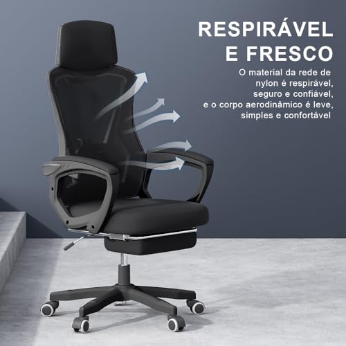 Cadeira de Escritório Encosto Ajustável com Apoio para Os Pés, Ergonomica Girável com Encosto Arco C