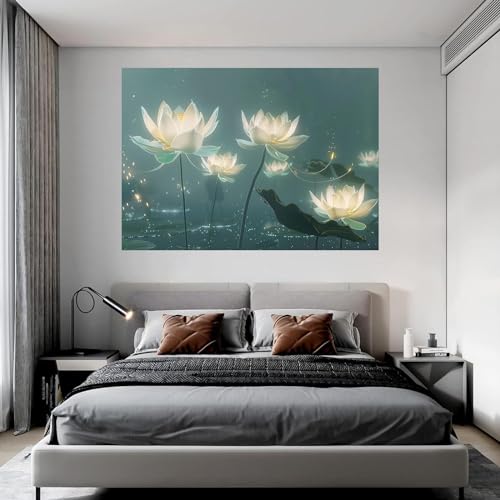 Impression sur toile lotus sur le lac encadrée 70x100cm pour décoration murale