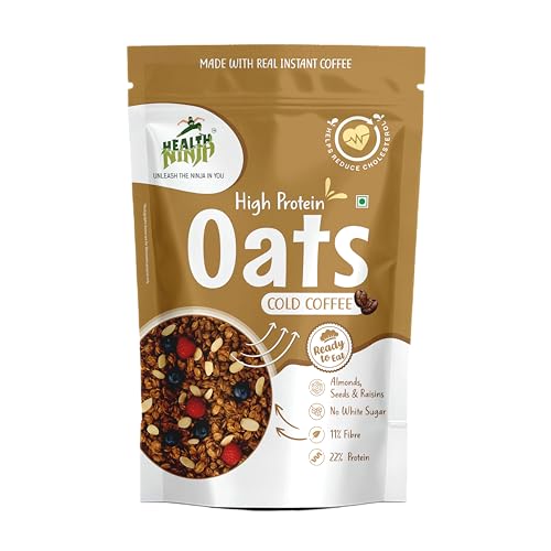 Image of Health Ninja High Protein Cold Coffee Oats | Cold Coffee Oats | 22% Protein, 11% Fibre | No White Sugar | Healthy Breakfast Oats