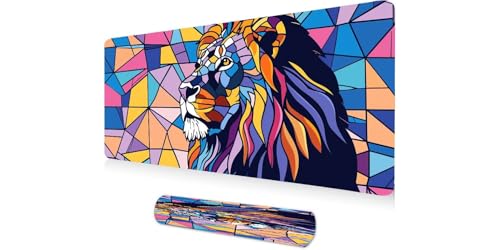 Tapis de souris XXL 1200x600mm lion antidérapant et cousu pour setup gaming