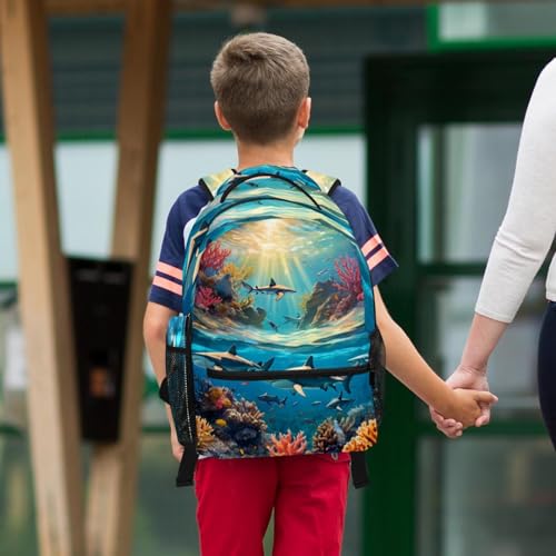Sac à dos requin mignon et trousse multicolore pour étudiants