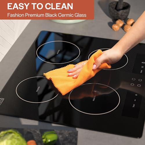 Image of Empava 24 Inch Electric Induction Cooktop, 4 Burner Built-In Smooth Glass Stove Top with Power Boost, Touch Control, Timer, Child Lock, Residual Heat Indicator, Hardwired | cTUVus Certification, 9 Power Levels, Power Boost, 1-99 Min Timer, Pan Sensor, Safety lock, Easy-clean Glass, 7400W