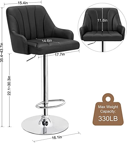 Image of VECELO Barstools Set of 4, Counter Height Bar Stools Adjustable Stools with Back and Arm, Kitchen Island Stools Swivel Bar Chairs for Pub Dinning Room, Black