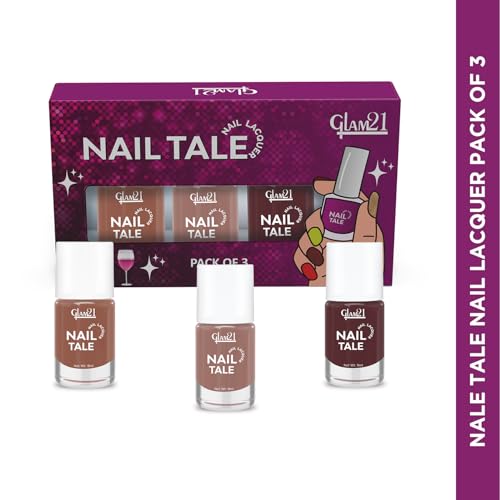 Image of Glam21 Nail Tale- Nail Lacquer|Set of 3|Multicolor|Quick Drying Nail Polish| Glossy Gel Finish Nail Kit | Highly Pigmented & Long Lasting | Chip Resistance|9ml Each|Shade-10