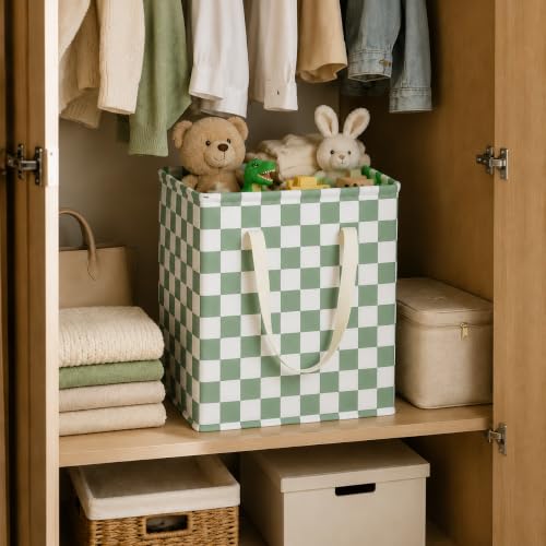 Image of MAIZMZ 3 Pack Sage Green Storage Bins, 14.6 inchx12.6 inchx19.7 inch Waterproof Lining Laundry Baskets for Girls Room, Gifts