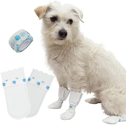 12Pcs Disposable Dog Boots Waterproof Pet Shoes, Breathable Dog Paw Protection with Adjustable Self-Adhesive Bandage for Small Medium Large Dogs, Dog Disposable Foot Covers for Indoor Outdoor (Small)