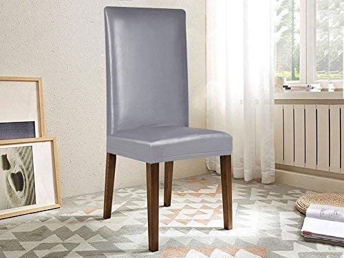 Fuloon Dining Chair Covers, Pu Leather Chair Slipcover Solid Waterproof And Oilproof Stretch Dining Chair Protector Coverr (6 Sets, Gray) #TOP4