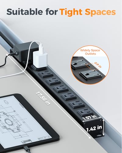 TESSAN Multitoma de Metal, 8 Salidas, 1 Interruptor, Cable de Extensión de 1.83 m miniatura 5