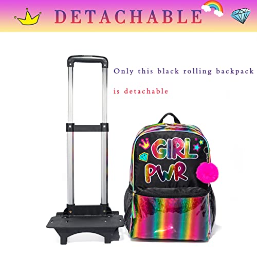 16 inch Rolling Backpack for Girls, Kids Roller Wheels Bookbag, Wheeled School Bag Suitcase Wheeled Backpack for Kindergarten Little Girls 4-6 Years3