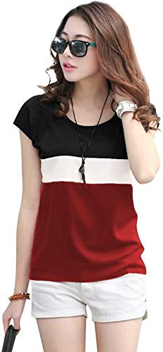 Image of Girls Womens Stylish Deep Neck Casual Block Top T-Shirt