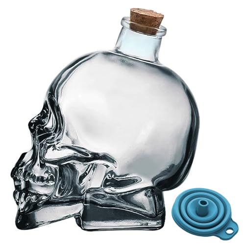 Skull Decanter Lead-Free Glass Skull Prop Whiskey Bottle with Cork StopperFunny Halloween Decor Whiskey Decanter for Liquor Vodka Wine Bourbon or More ((200ML) (7OZ))