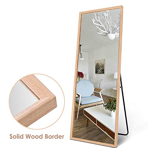Image of NeuType Full Length Hanging Floor Mirror with Standing Holder Bedroom Locker Room (Natural Wood)
