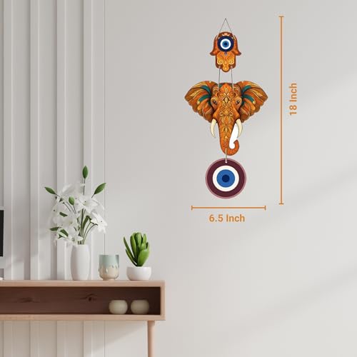 Image of GiftOday Designer Elephant Wooden Wall Hanging for Home Decor | Hamsa Hand Decoration for Livingroom | Modern Artworks Items | Peace Charm Door Accent Decorative Hangings (Design 2)