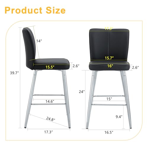 Image of Counter Height Bar Stools Set of 6,27''Kitchen Island Stools with Back,Black Barstools with Sturdy Metal Legs,Modern Bar Stools Ideal for Kitchen Island Pub Cafe(Faux Leather-Black)