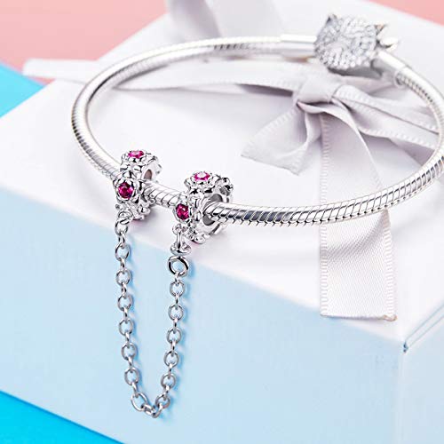 Image of ARTCHARM Heart Safety Chain Charm 925 Sterling Silver Beads fit European Charms Bracelet & Necklace