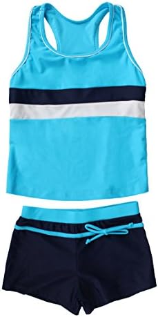 JerrisApparel Little Girls' Summer Two Piece Boyshort Tankini Kids Swimsuit (10-11/Tag Size 3XL, Blue)