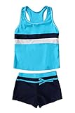 JerrisApparel Little Girls' Summer Two Piece Boyshort Tankini Kids Swimsuit (14-15/Tag Size 5XL, Blue)