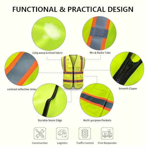 Hi Vis Vests for Women Men High Visibility Reflective Safety Vests Breathable With Pocket Zipper for Build Oudoor Work Meet ANSI/ISEA Standard - Image 2