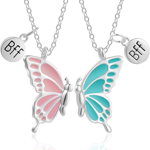 XENQITO 2 Pcs Kette mit Anhänger Mädchen Ketten Freundschaftsketten Freundschafts-Schmetterlings-BFF-Halsketten beste Freundschaftsketten für Mädchen Geburtstagsschmuck Geschenke für Freundinnen