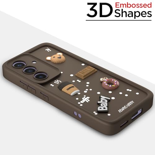 Image of Outlouders Back Cover for Samsung Galaxy S24 FE 5G | Cute Fun Cartoon 3D Bear Silicone | Full Body Protection Bumper Case (Brown)