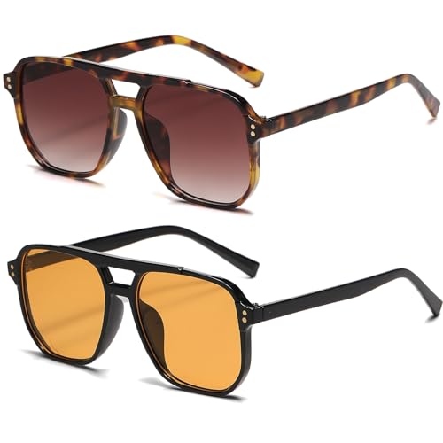 Retro Square Aviator Sunglasses for Women Men Trendy 70s Square Sun Glasses Vintage Shades