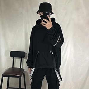 Unieke Heren Zwart Hooded Sweatshirts Oversized Ribbon Mode Hoodies Mannelijke Hip Hop Streetwear Baggy Techwear…