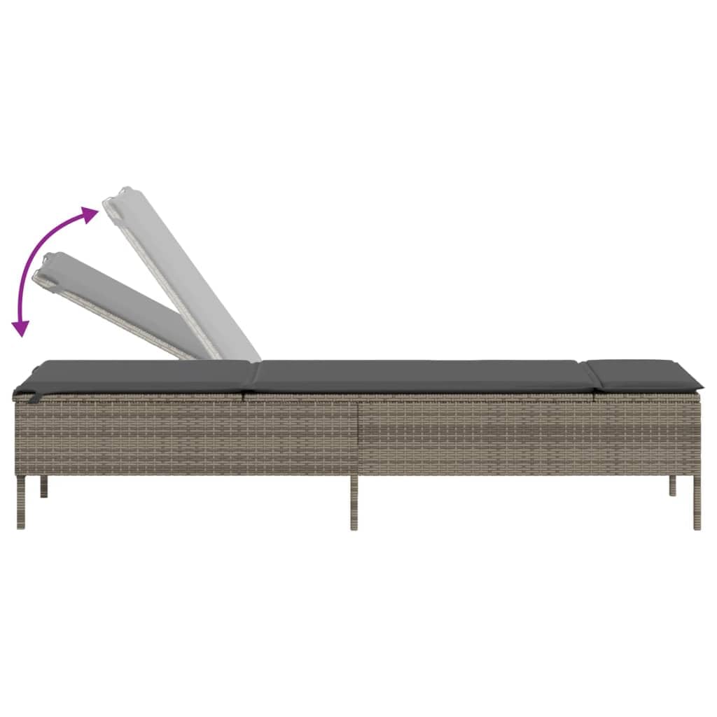 Tumbona de polirratán con cojín, color gris, 198 cm | Cómoda tumbona para el jardín o la terraza con respaldo ajustable en 5 posiciones y acolchado lavable.