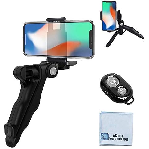 6.5" Inch Adjustable Tabletop Steady-Shot/Hand Grip Tripod with Smartphone Mount & Wireless Remote for All Smartphones and DSLR Cameras & Camcorders + eCostConnection Microfiber Cloth Cover